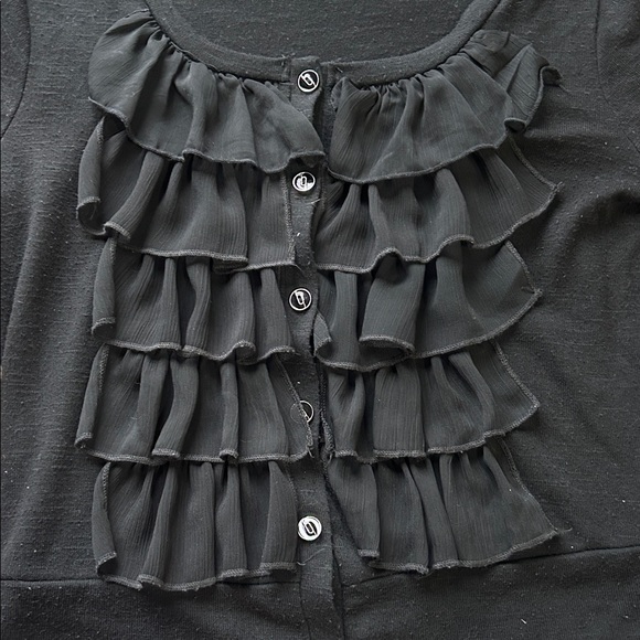 Charlotte Russe Black Cardigan with Ruffles | Ruffle Cardigan | Black Cardigan - Picture 6 of 6